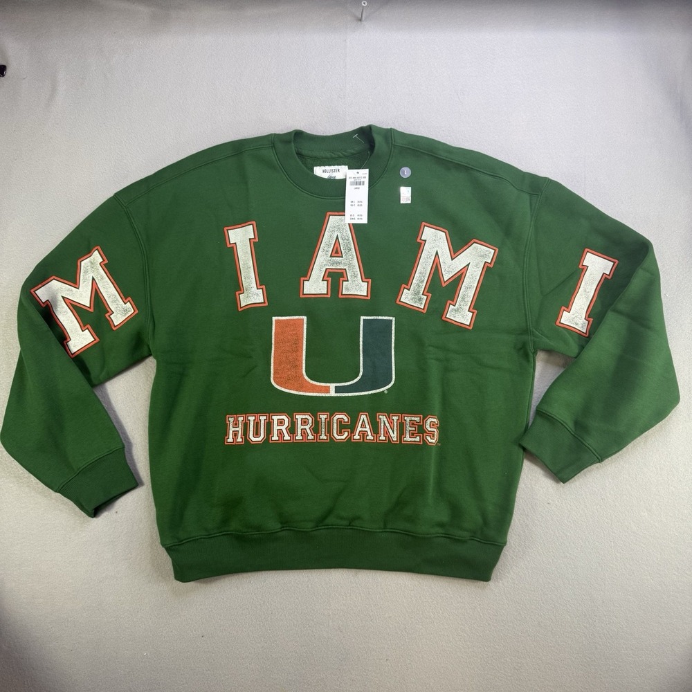 Hollister Miami Hurricanes Sweatshirt Men's Large Brand New W/Tags Boxy Fit NCAA - Picture 2 of 10